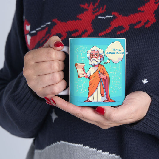 Taza "Pienso, luego enseño" – Cerámica Premium