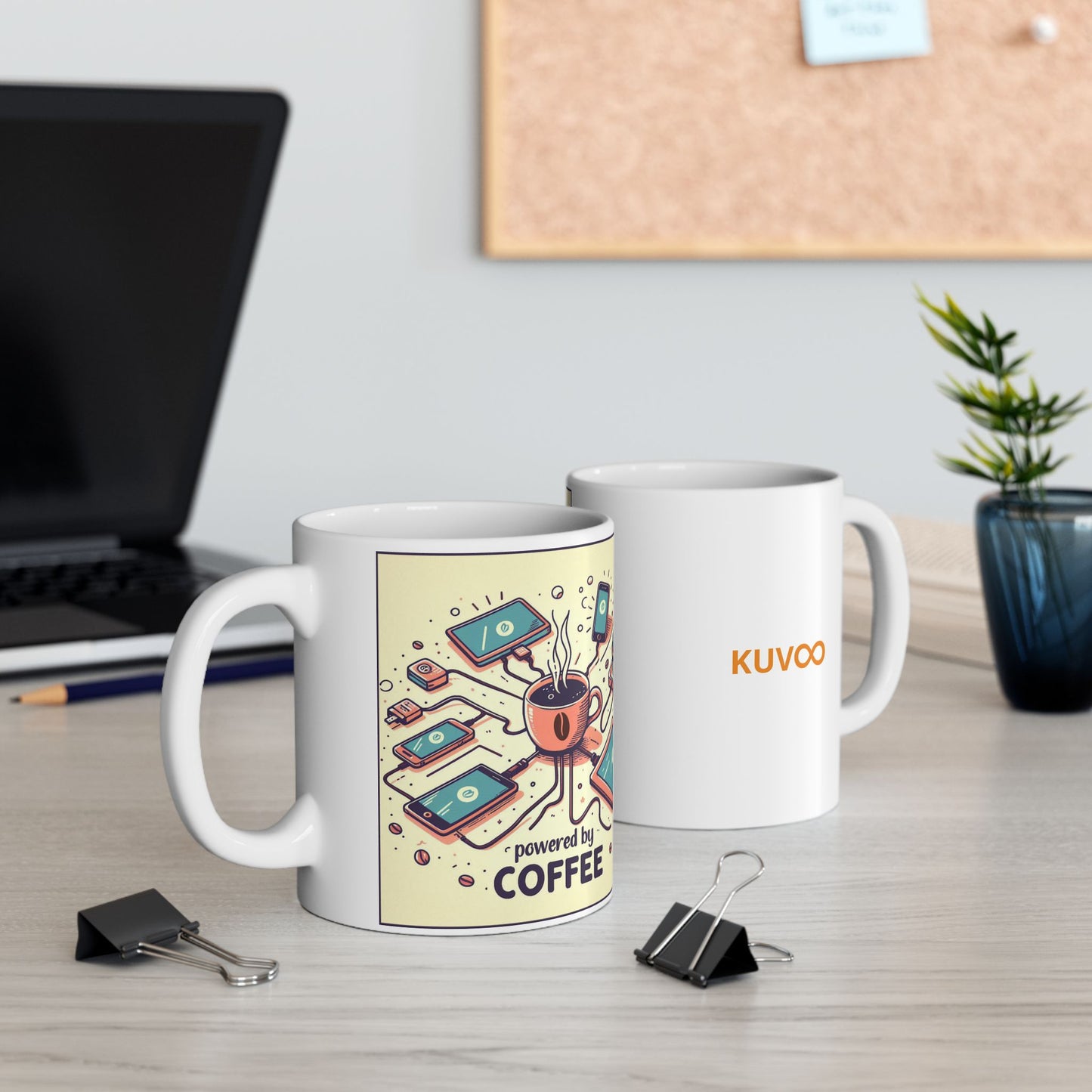 Taza "Powered by Cofee" – Cerámica Premium