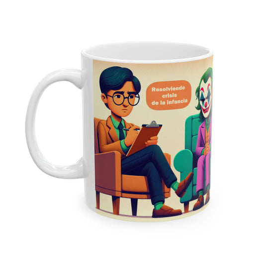 Taza "Joker resolviendo problemas de infancia" – Cerámica Premium