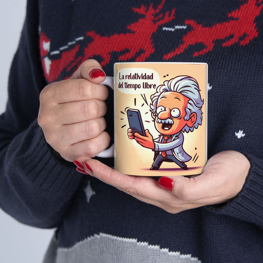 Taza Einstein "La relatividad del tiempo libre" – Cerámica Premium
