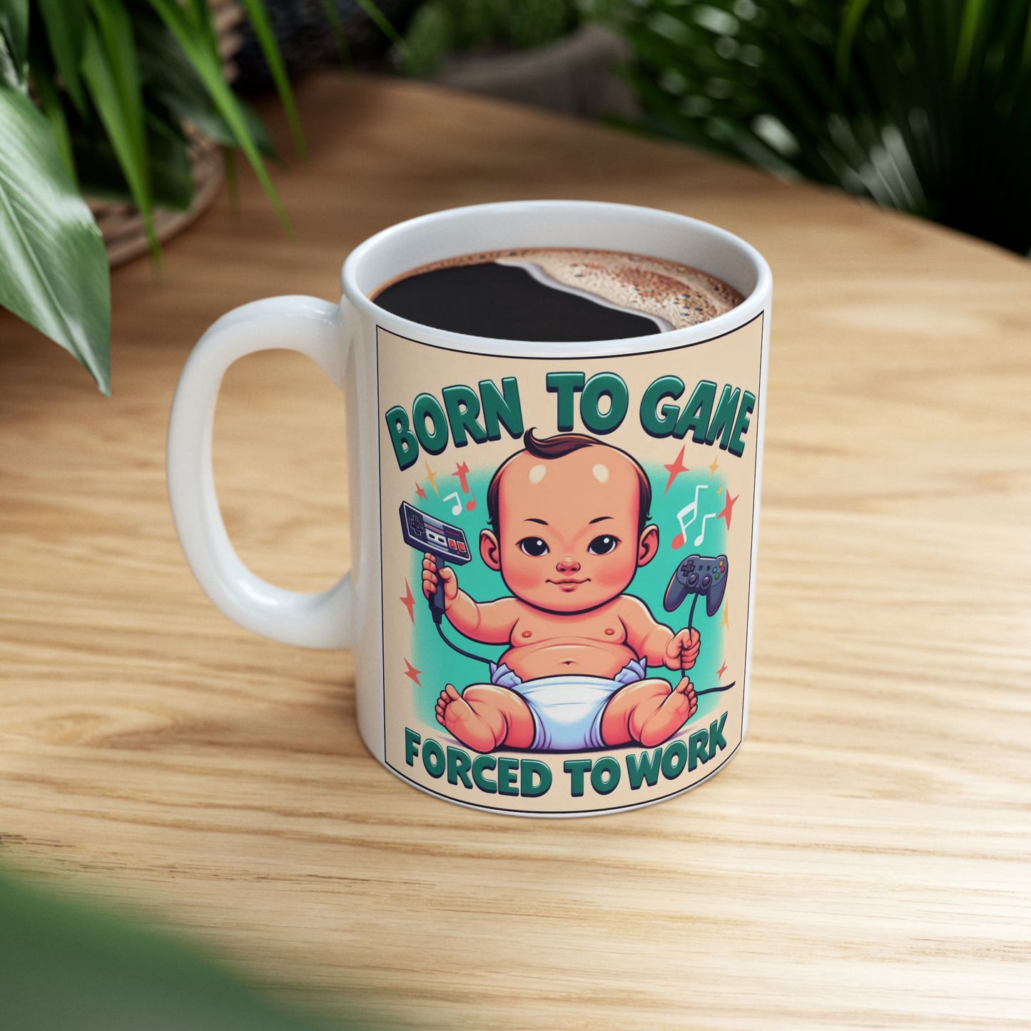 Taza "Born to game Forced to work" – Cerámica Premium