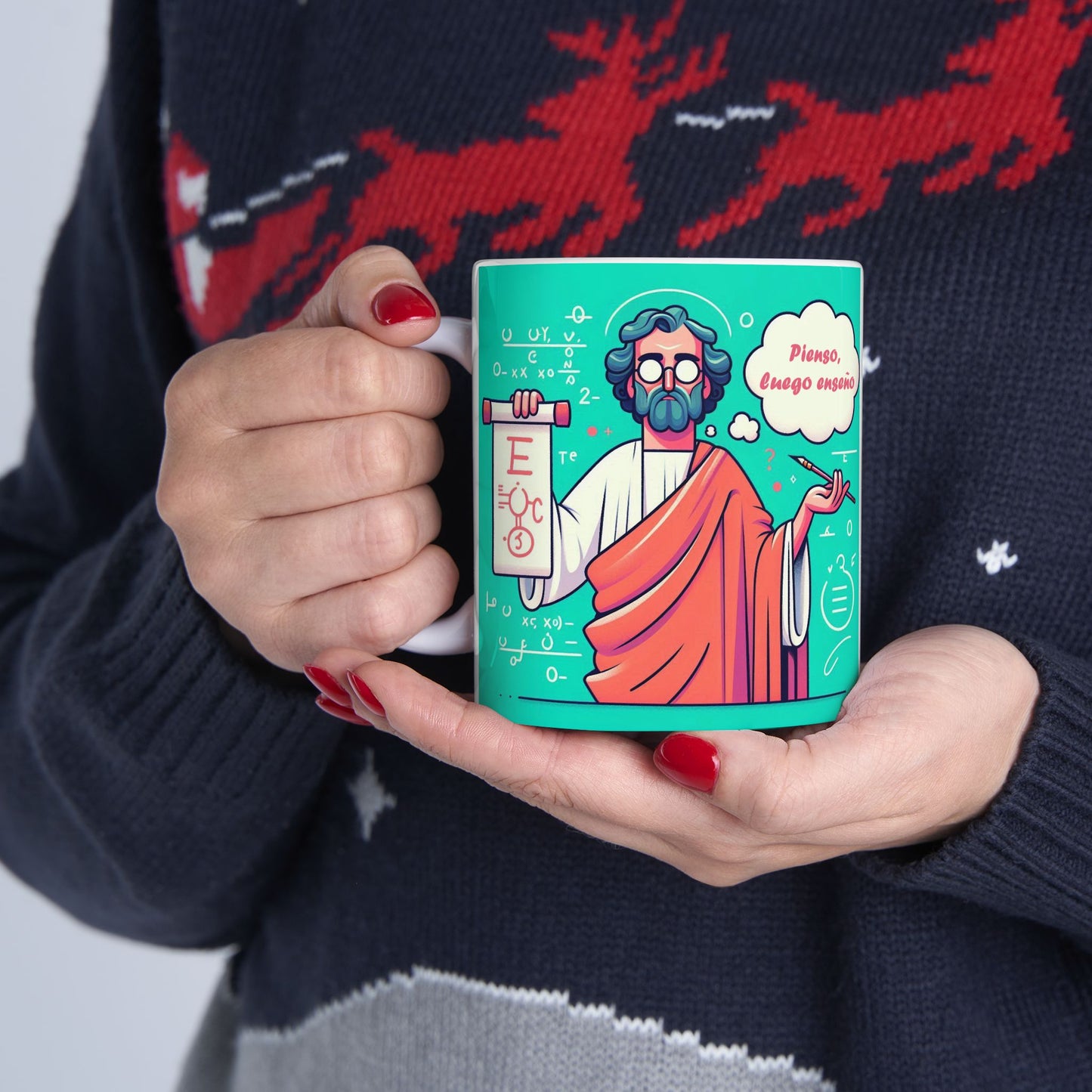 Taza "Pienso, luego enseño" – Cerámica Premium