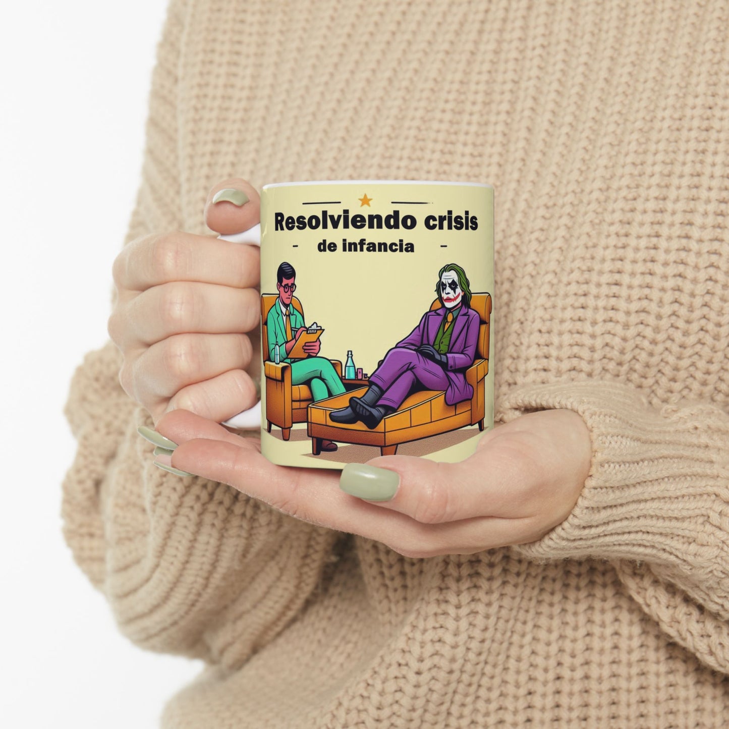 Taza "Joker resolviendo problemas de infancia" – Cerámica Premium