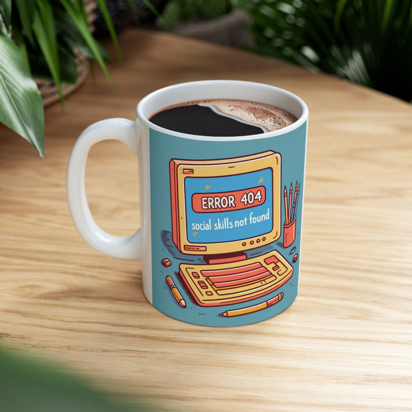 Taza "Habilidades sociales no encontradas - Error 404" – Cerámica Premium
