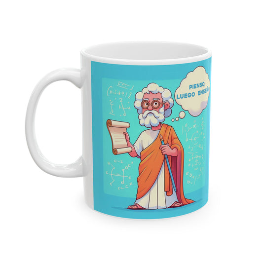 Taza "Pienso, luego enseño" – Cerámica Premium