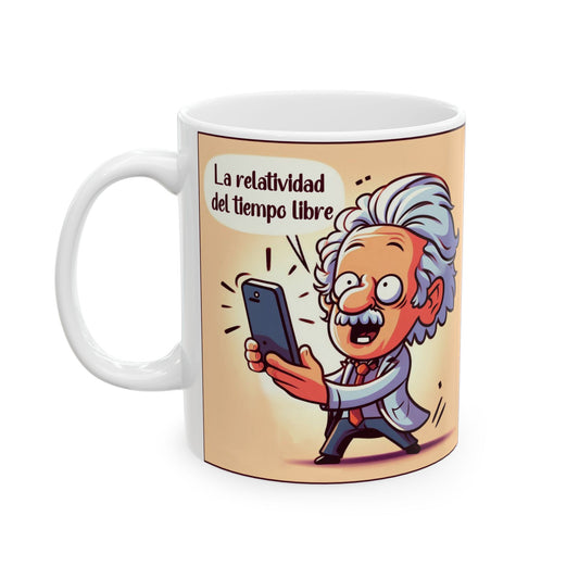 Taza Einstein "La relatividad del tiempo libre" – Cerámica Premium
